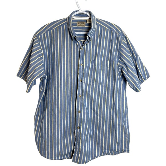 L.L. Bean Shirt Men's Size Large Blue & White Stripped Button Up - Picture 1 of 5